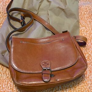 Patricia Nash Cognac Leather Crossbody Saddle Bag